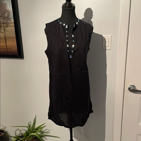 Christina Black Swim Coverup with Blue Accents - Picture 1 of 8